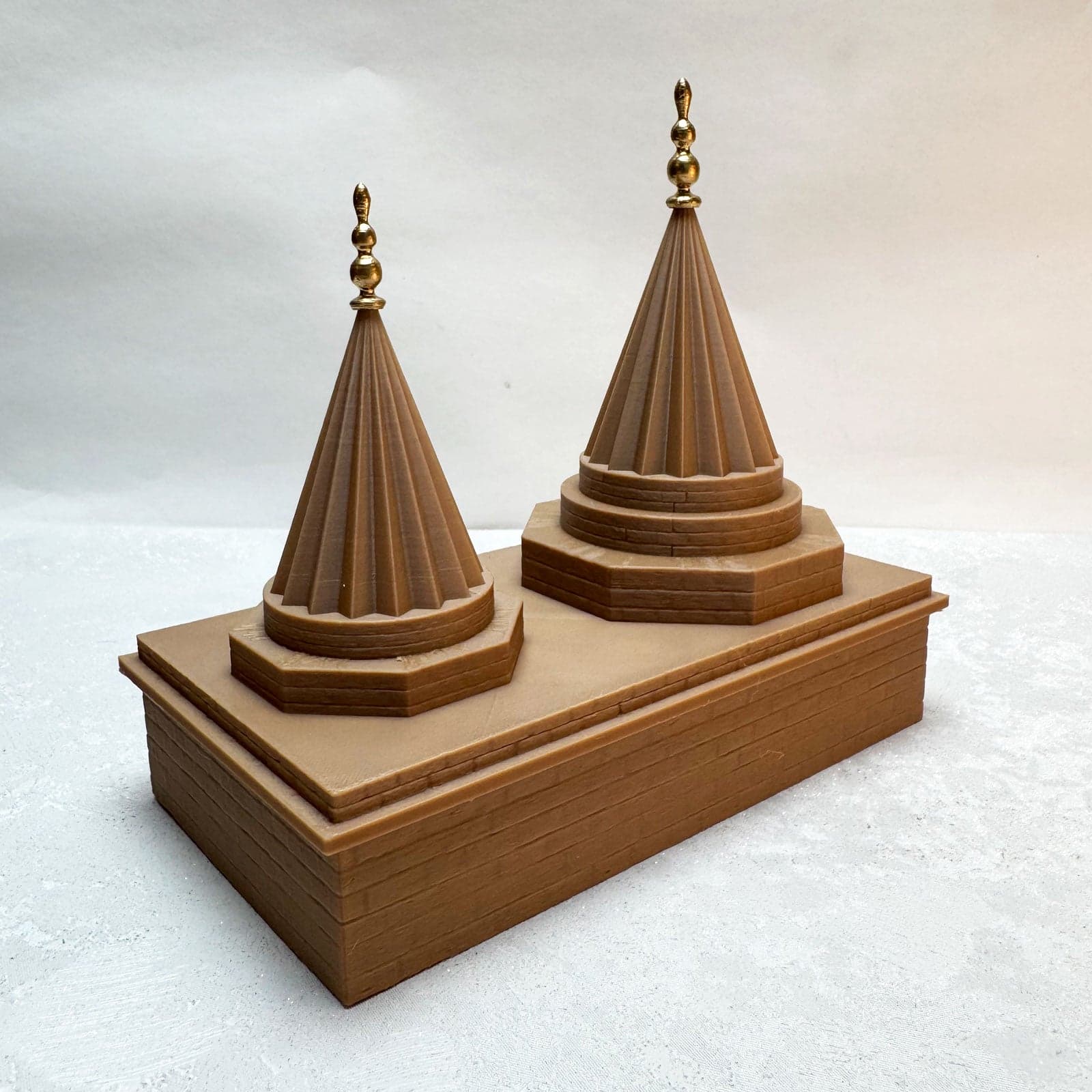 Ezidischer Tempel in Holz-Optik v1, ezidisches Symbol aus dem 3D-Drucker
