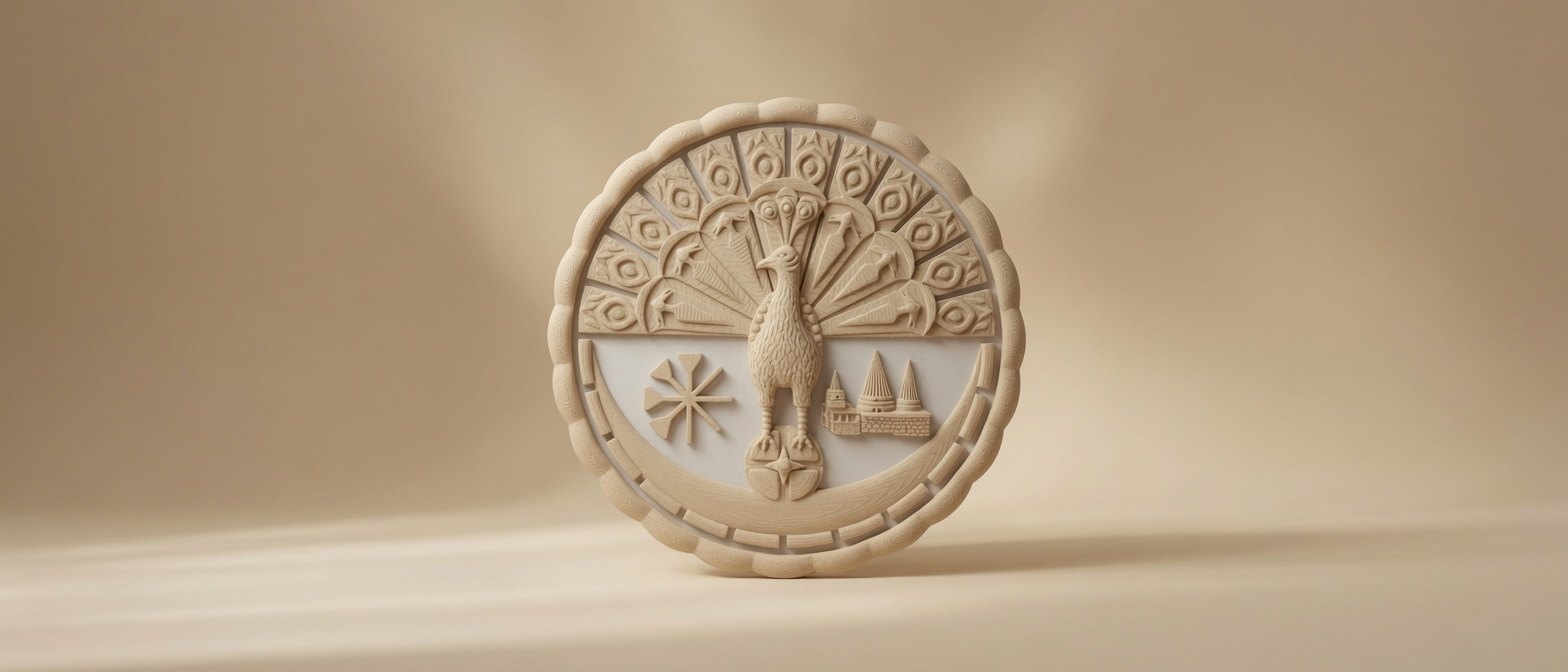 Tawûsî-Melek-Medaillon in Beige