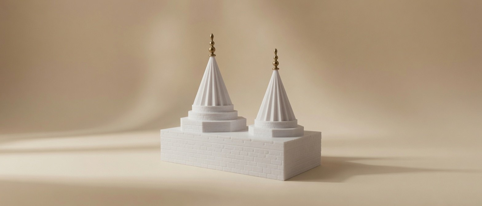 Lalish-Tempelmodell mit zwei Türmen in Weiß